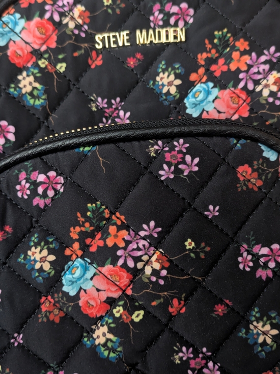 Steve Madden Black Quilted Floral Shoulder Bag with Gold Hardware main image 7